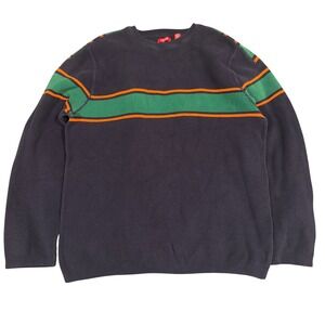 IZOD Y2K Men's Navy Blue Crew Neck Sweater Green Orange Stripe Large